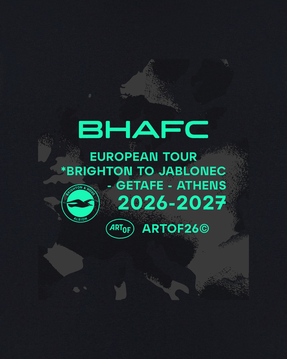 ART OF Brighton 26/27 European Tour Tee | BHAFC Black Football T-shirt