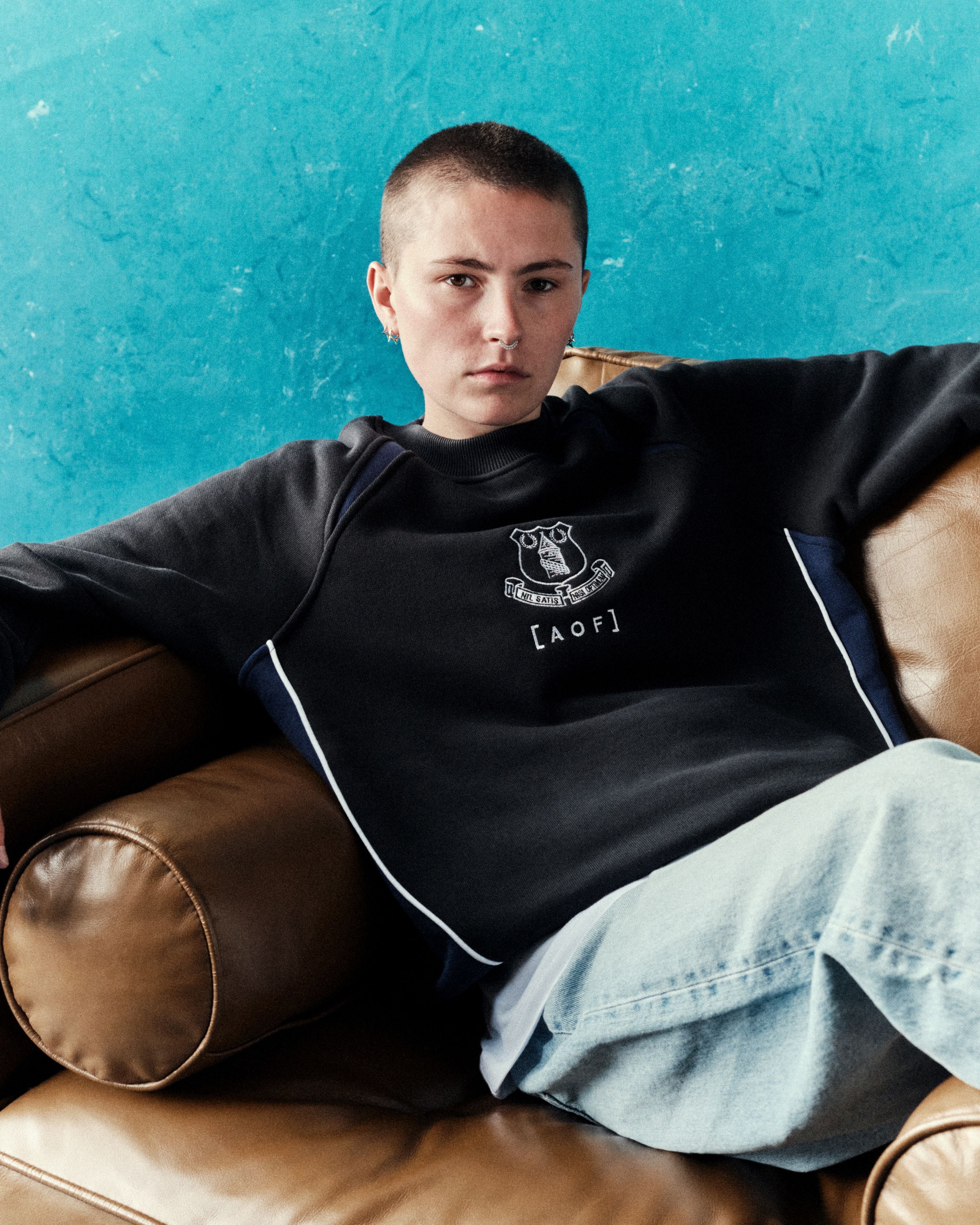 AOF x Everton Panelled Sweat | Black & Blue | Art of Football