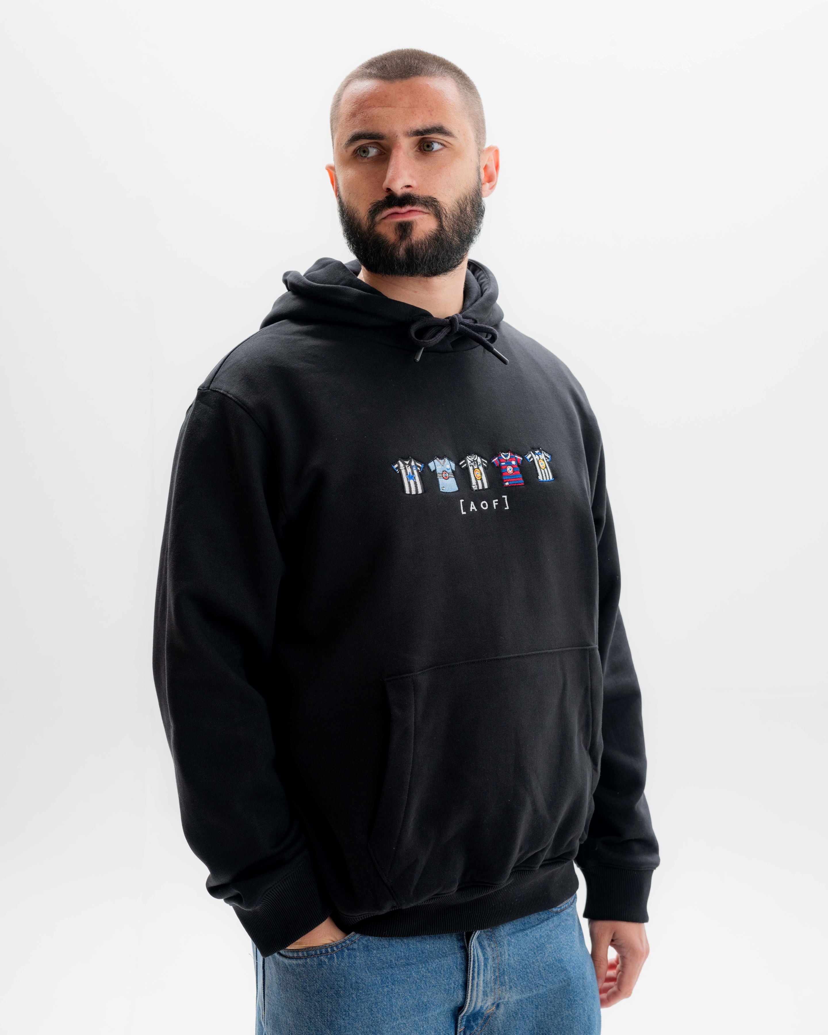 AOF Toon Embroidered Classics | Black Hoodie | Art of Football
