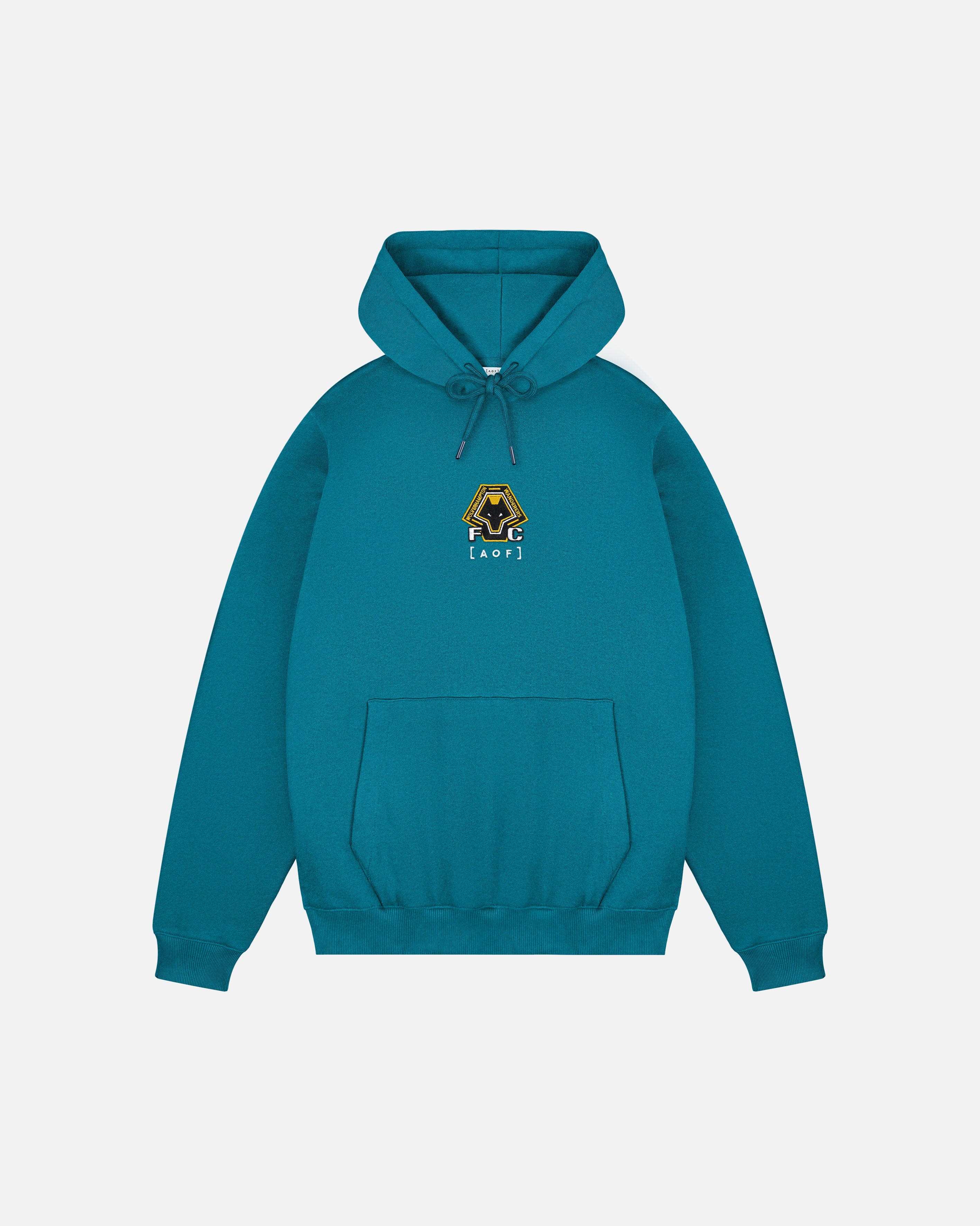 戦闘服 WOLVES ON PARA ART OF x Wolves 1997 Crest Embroidered Teal Hoodie | Football Merch