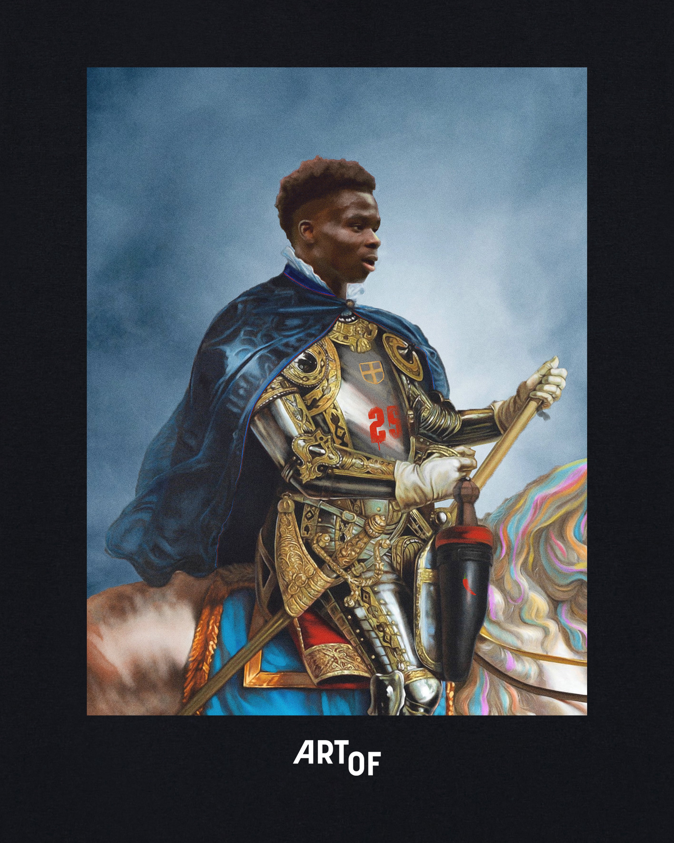 SAKA☆ページ ART OF Saka The Brave Tee | England Black Graphic Football T-shirt